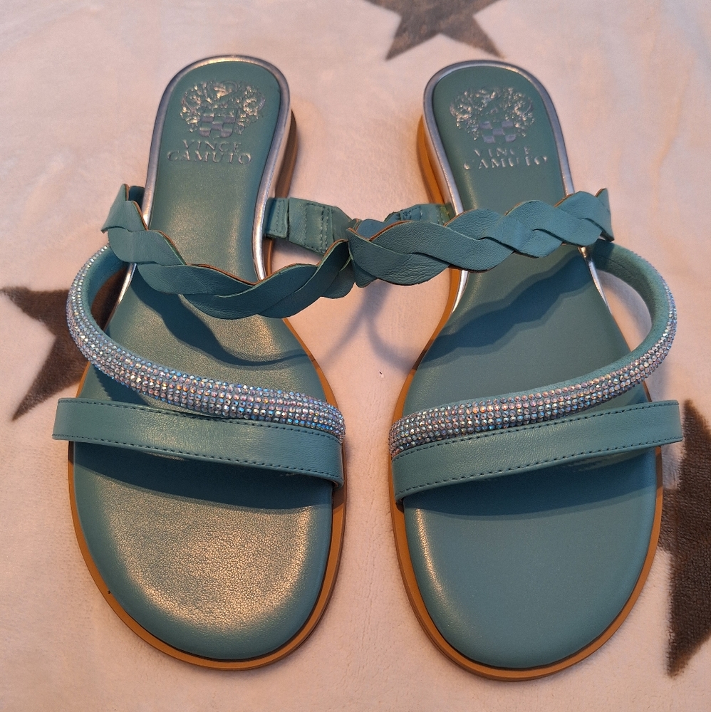 Vince Camuto Aruelle Leather Jeweled Sandal-Color Seafoam - Picture 8 of 8